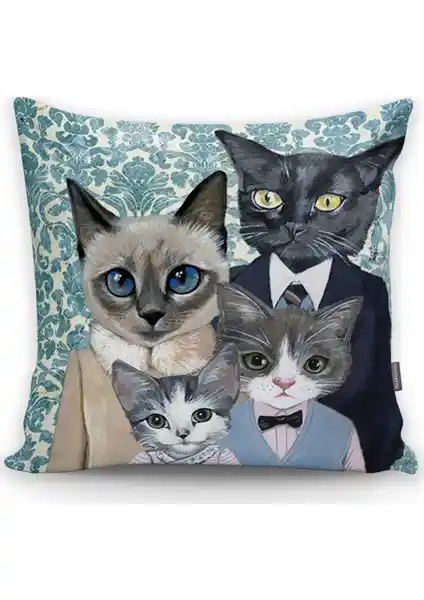 RealHomes Kedi Ailesi Desenli Yastık Kırlent Kılıfı ile Modern ve Şık Ev Dekorasyonu