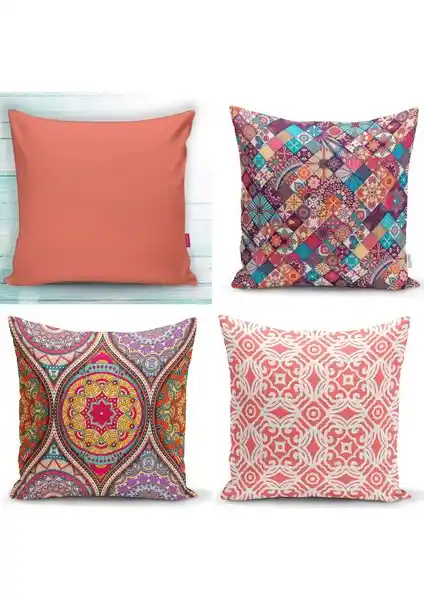 RealHomes Mercan Renkli 4'lü Dekoratif Kırlent Kılıfı Seti Modern Tasarım ve Dayanıklılık