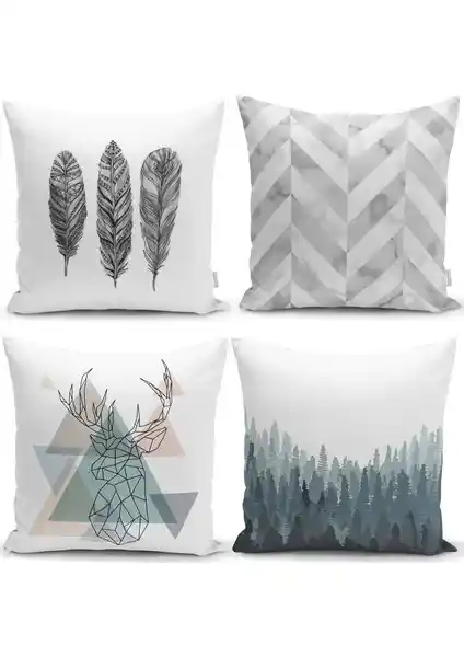 RealHomes Rustic Soyut Motifler Dijital Baskılı 4'lü Yastık Kırlent Kılıf Seti ile Ev Dekorasyonunuzu Yenileyin