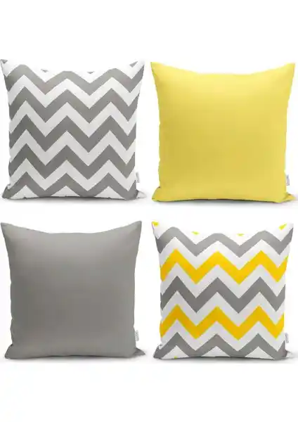 RealHomes Sarı ve Gri Zigzag Motifli Dijital Baskılı 4'lü Kırlent Kılıfı Seti ile Modern Dekorasyon