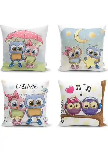 RealHomes Sevimli Baykuşlar 4’lü Yastık Kırlent Kılıf Seti ile Evinize Renk ve Şıklık Katın