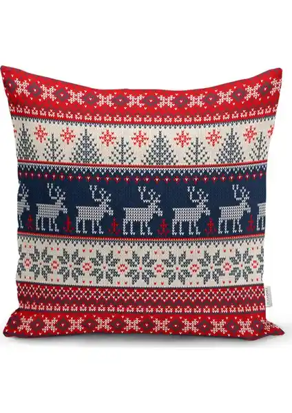RealHomes Yılbaşı Geyikleri Motifli Dijital Baskılı Yastık Kılıfı 43x43 cm Şık ve Dayanıklı Tasarım