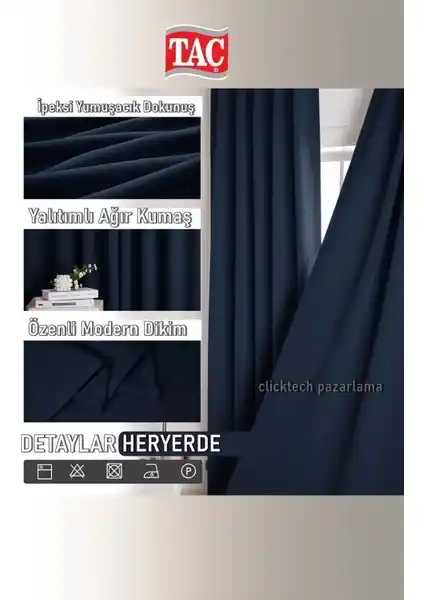 RechHome Taç Blackout Indigo Modern ve Fonksiyonel Karartma Perdeleri Özellikleri
