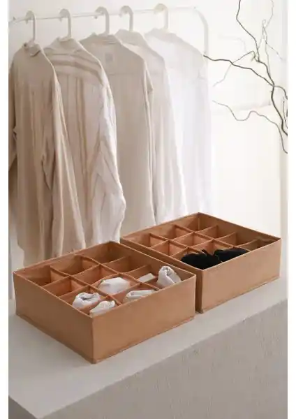Rek Home 2'li 12 Bölmeli Bej Çekmece Düzenleyici Organizer İle Ev ve Ofis Organizasyonu