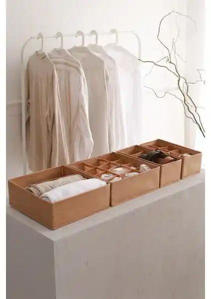 Rek Home 4'lü Bej Çekmece Organizer Seti Şık ve Pratik Depolama Çözümüdür