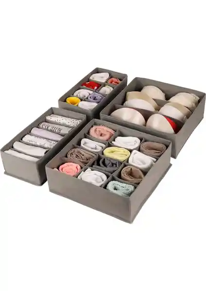 Rek Home 4'lü Gri Çocuk Odası Dolap Düzenleyicileri ve Organizer Setleri