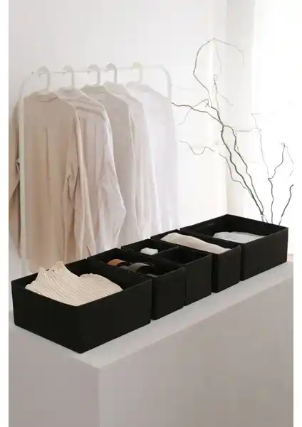 Rek Home 6'lı Siyah Çocuk Odası ve Ev İçin Şık Saklama Kutuları Seti