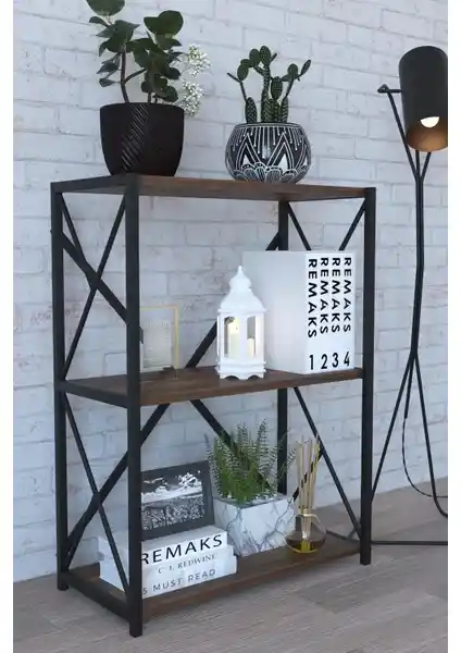 Remaks 3 Raflı Metal Kitaplık Ceviz Renkli Estetik ve Güvenilir Depolama Çözümü