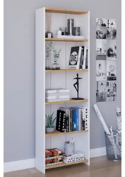 Remaks 5 Raflı Kitaplık Meşe Rengi – Estetik ve Dayanıklı Depolama Çözümü