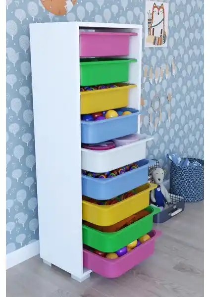 Remaks 9 Sepetli Çok Amaçlı Renkli Oyuncak Dolabı Çocuk Odası ve Ev İçin Uygun
