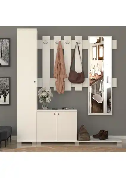Remaks Akasya Vestiyer Portmanto Takımı Beyaz Modern ve Sağlam Giriş Mobilyası