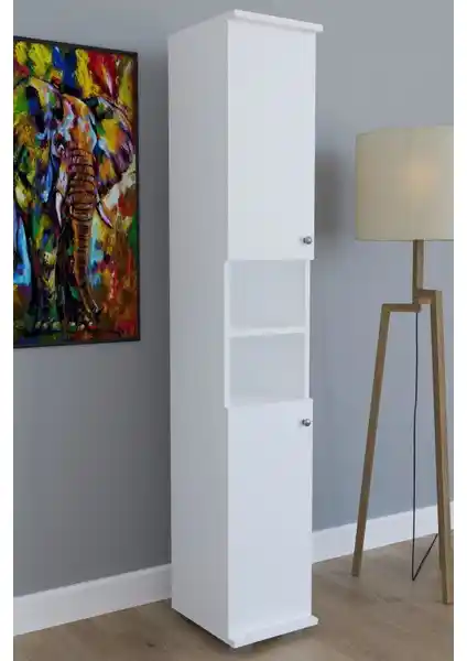 Remaks Efes 8 Raflı 2 Kapaklı Çok Amaçlı Boy Dolabı Beyaz Modern Tasarım