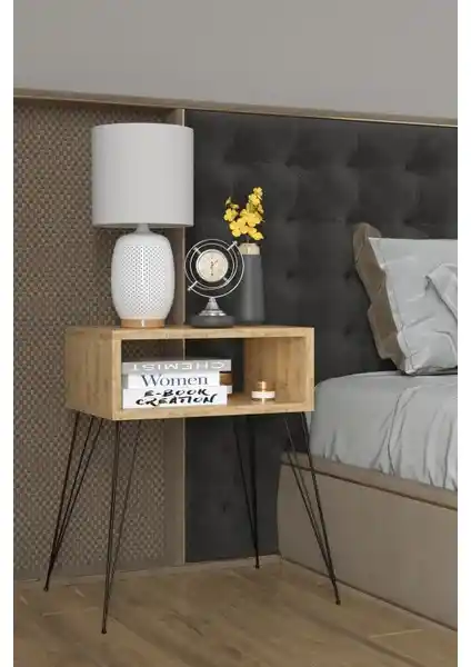 Remaks Elit Metal Ayaklı Komodin Meşe Renkli Modern ve Dayanıklı Tasarım