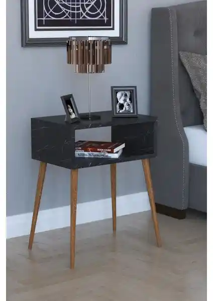 Remaks Komot Remaks Retro Komodin Siyah Mermer - Modern ve Şık Yatak Odası Mobilyası