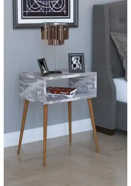 Remaks Komot Retro Komodin Beyaz Mermer Detaylarıyla Şık ve Dayanıklı Tasarım