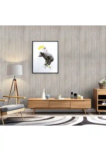 Renkli Duvarlar Krem Ahşap Lambiri 3D Kendinden Yapışkanlı Duvar Kağıdı ve Paneli