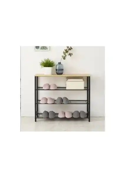 RetoDesign Siyah 4 Katlı Çok Amaçlı Raf ve Ayakkabı Rafı: Modern ve Dayanıklı Tasarım