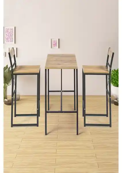 RetoDesign Siyah Metal Ayaklı Modern Yemek ve Bar Masası Takımı Detayları