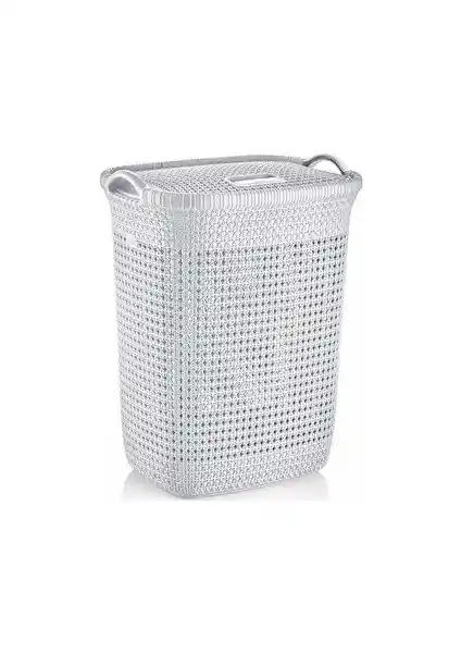 Rio Kirli Çamaşır Sepeti 52 Litre Kapaklı Örgü Model Estetik ve Dayanıklı Tasarım