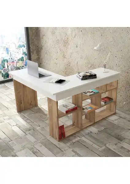 Robin Home Boston Kitaplık Raflı Çalışma Masası Modern ve İşlevsel Ofis Çözümü