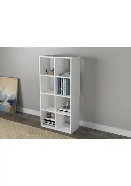 Sanal Mobilya Cube 8 Raflı Kitaplık Xlarge Mat Beyaz Modern ve Fonksiyonel Tasarım