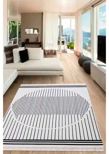 Saraz Bohem Serisi Siyah Çift Taraflı Pamuklu Kilim Modern Dekorasyon İçin Uygun