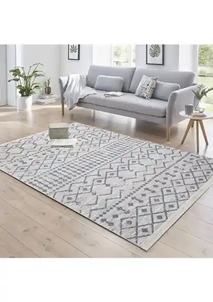 Saraz Halı Bohem Serisi Gri Çift Taraflı Pamuklu İskandinav Tarzı Kilim 90 cm x 150 cm