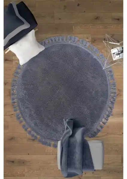 Saraz Halı Yuvarlak Comfort Puffy Antrasit Modern ve Fonksiyonel Tasarım