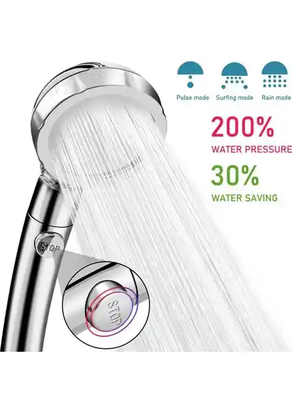 Sarcı Gerçek Su Tasarruflu 3 Fonksiyonlu Banyo Duş Başlığı Modern ve Ekonomik Çözüm