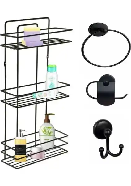 Sas Siyah Banyo Aksesuar Seti 3'lü Modern ve Dayanıklı Tasarım