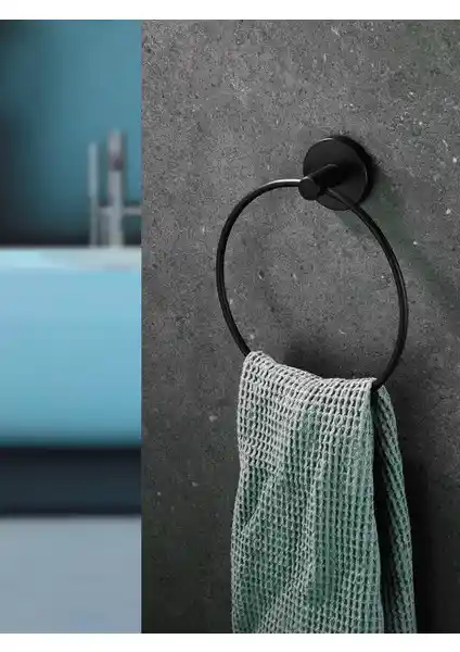 Sas Siyah Yuvarlak Halka Havlu Askılığı Modern ve Dayanıklı Tasarımıyla Banyo ve Mutfakta Kullanım