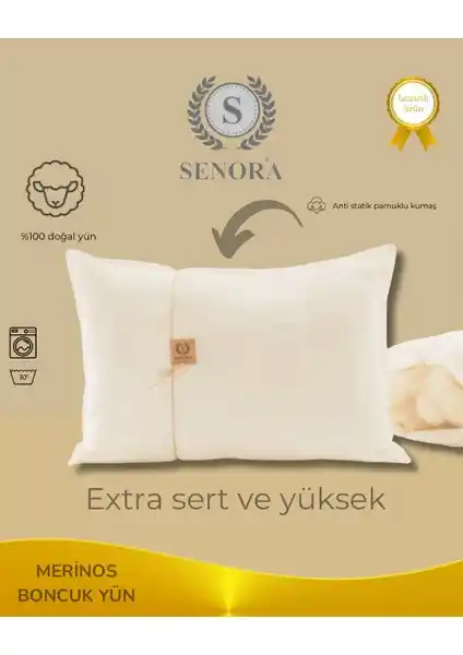 Senora Yüksek Sert Doğal Yün Yastık – Sağlıklı ve Destekleyici Uyku Deneyimi