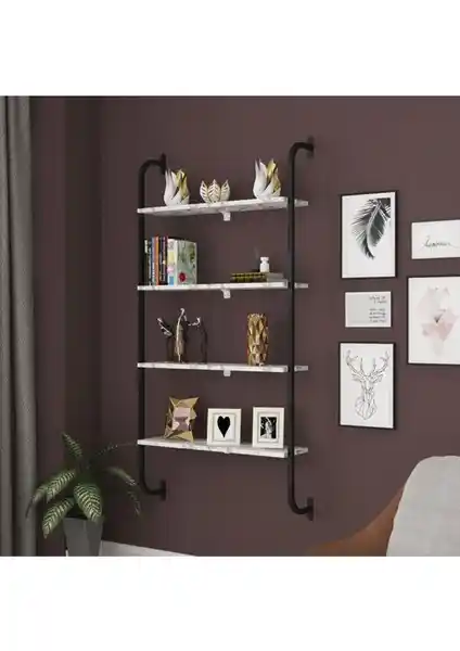 Sensa Metal Kitaplık 4 Raflı Duvar Kitaplığı Estetik ve Dayanıklı Tasarım