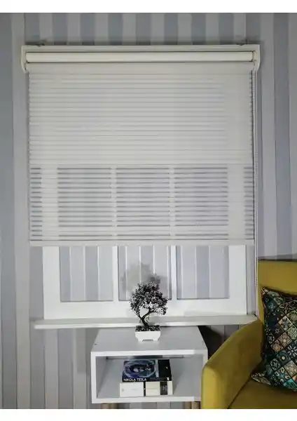 Serin Home Collection Krem Çizgili Zebra Perde Modern İç Mekan Dekorasyonu İçin Uygun