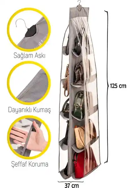 Serstil 10'lu Çanta Organizer Antrasit – Çok Amaçlı ve Dayanıklı Saklama Çözümü