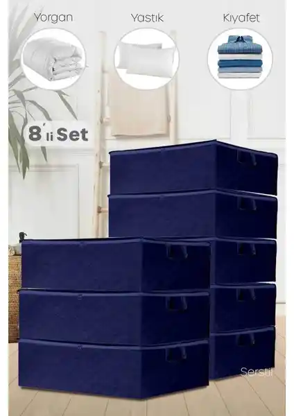 Serstil 8 Adet Lacivert Hurç Seti: Fonksiyonel ve Şık Depolama Çözümü