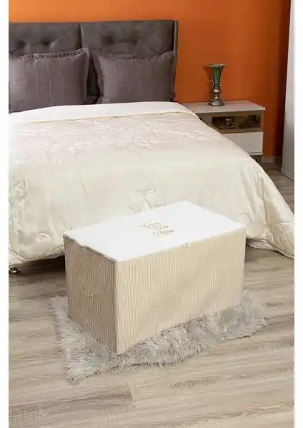 Serstil Büyük Boy Baskı Detaylı Bej Çizgili Hurç ile Pratik ve Şık Depolama Çözümü