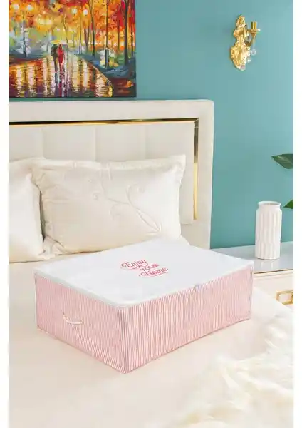 Serstil Büyük Boy Baza Altı Pembe Çizgili Hurç: Şık ve Fonksiyonel Depolama Çözümü