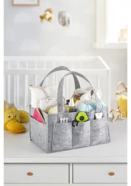 Serstil Keçe Anne Bebek Bakım Çantası Düzenleyici Organizer Gri - Şık ve Pratik Bebek Eşyası Saklama Çözümü