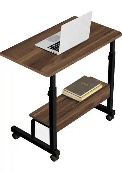 Servetavcı Yükseklik Ayarlı Raflı Laptop Sehpası Ceviz Renkli Tekerlekli ve Pratik Kullanım
