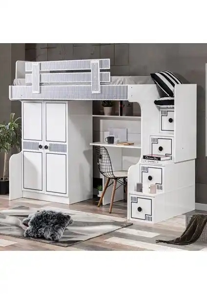 Setay Çizgi Ranza ve Çalışma Masası: Modern ve Fonksiyonel Genç Odası Mobilyası