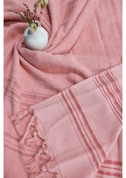 Sevim Tek Yüzlü Pamuk Havlu Peştemal Somon Renkli Modern Tasarım Çift Taraflı Kullanım