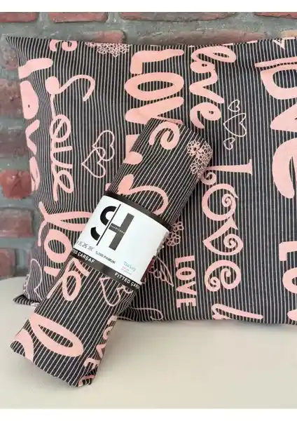 Sheri Home Life Happy Love Çift Kişilik Pamuklu Çarşaf Takımı Yatak Odası Dekorasyonu