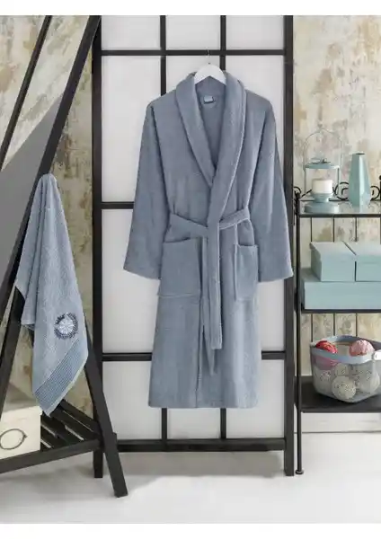 Şilay Home Indigo Havlulu Bornoz Seti Konfor ve Şıklık Sunan Pratik Banyo Takımı