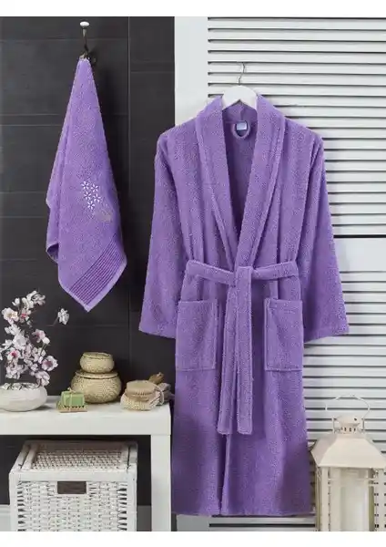 Şilay Home Lavanta Renkli Havlulu Bornoz Seti - Konfor ve Şıklık Bir Arada