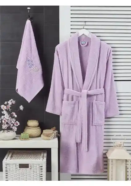 Şilay Home Leylak Renkli Havlulu Bornoz Takımı - Konfor ve Şıklık Sunar