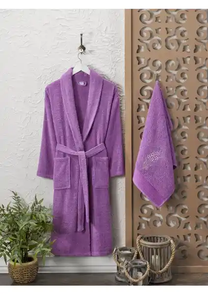 Şilay Home Mor Renkli 2'li Bornoz ve Havlu Seti Günlük Kullanım İçin Uygun