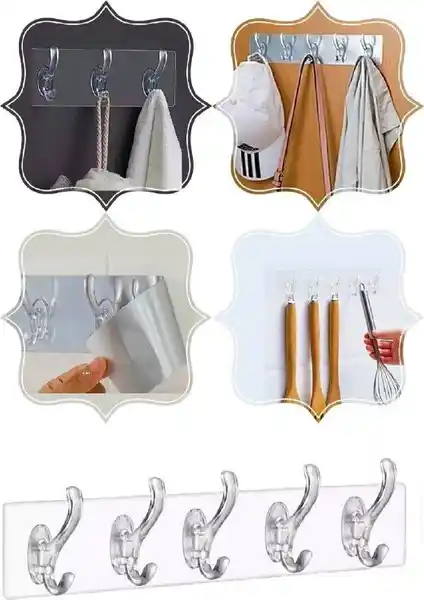 Silikonlu 5'li Kapı ve Duvar Askısı - Güçlü ve Estetik Ev Düzeni Gereçleri