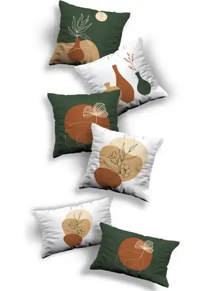 Sk Home Özel Tasarım Premium Dekoratif Kırlent Kılıfı Seti 6'lı Dörtgen ve Kare Modeller