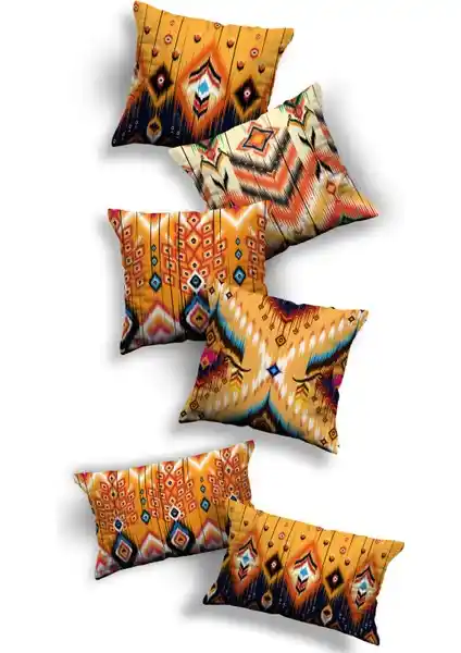 Sk Home Özel Tasarım Premium Dekoratif Kırlent Kılıfı Seti 6'lı Kare ve Dikdörtgen Tasarımlar